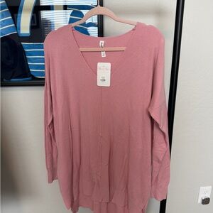 Zenana Outfitters Dusty Pink V-Neck Sweater